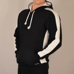 Toffs Retro Black Hoodie - White Sleeve Panels.