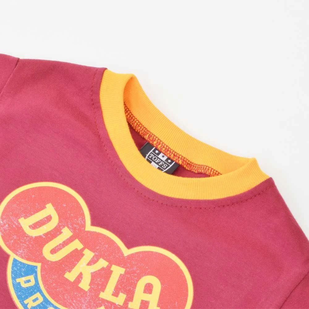Kids Dukla Prague 12th Man T-Shirt - Maroon/Amber Ringer - Image 3